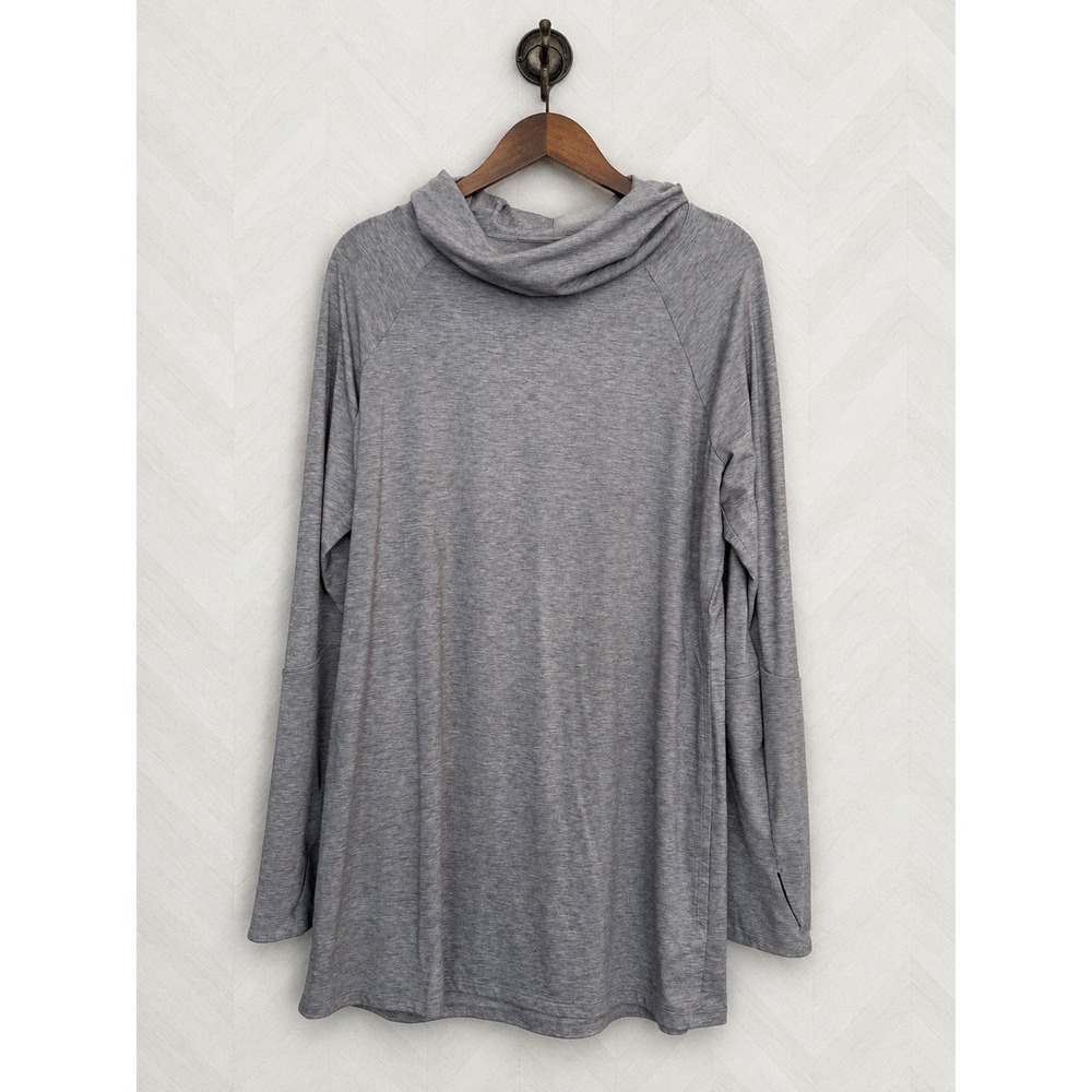 Athleta Hoodie Tunic Space Dye Cowl Neck Thumbhole Grey XL